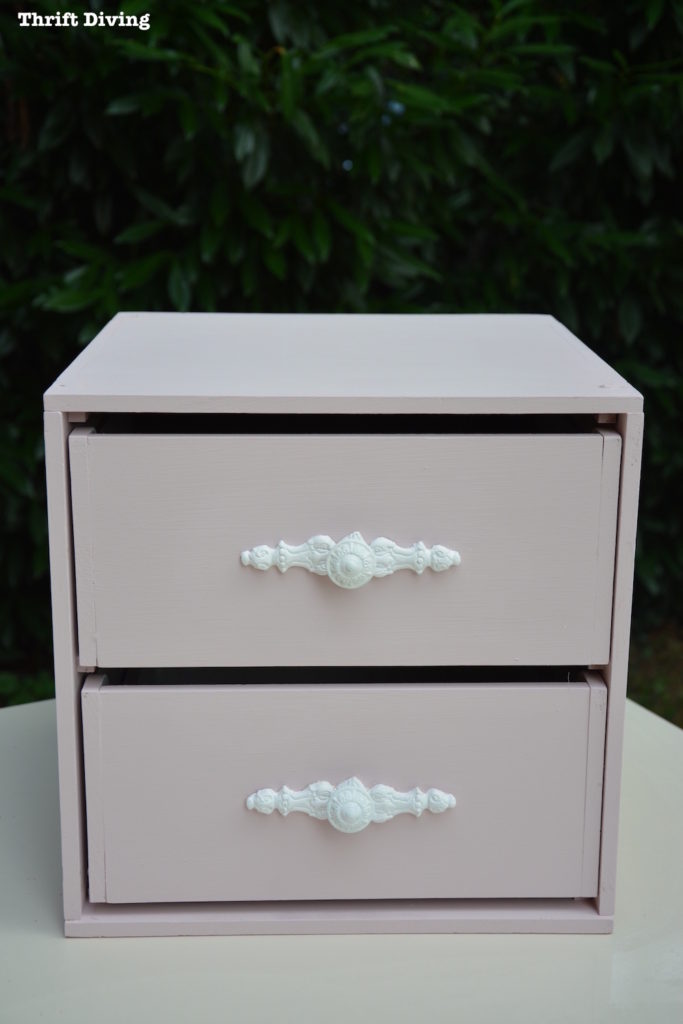 How to Make Furniture Appliques with Clay Molds - Pale pink furniture with white appliques - Thrift Diving
