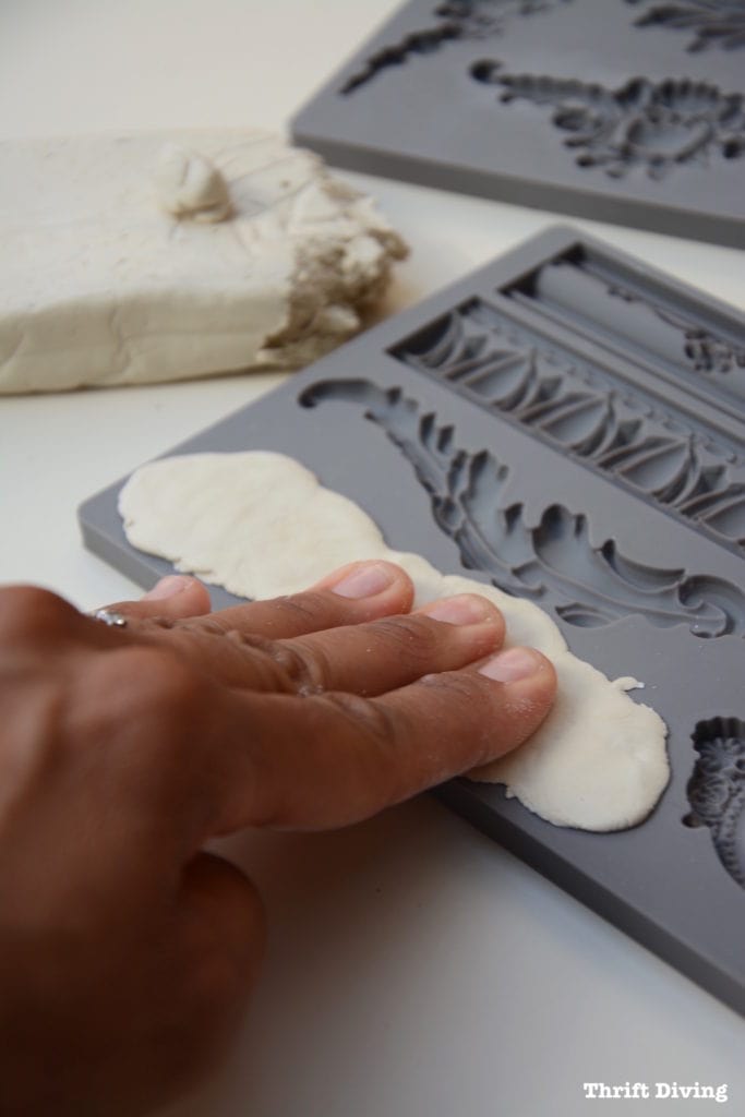 How to Make Furniture Appliques with Clay Molds - Press clay into the silicone clay mold so that the clay is flat. - Iron Orchid Designs