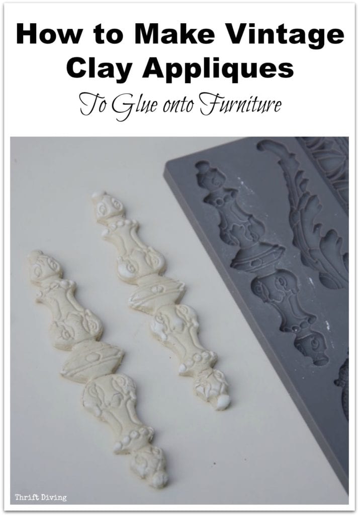 How to Make Furniture Appliques with Clay Molds - Use clay molds to add personality to furniture. Add a coat of chalked paint and you've got a really cute piece of furniture! - Thrift Diving