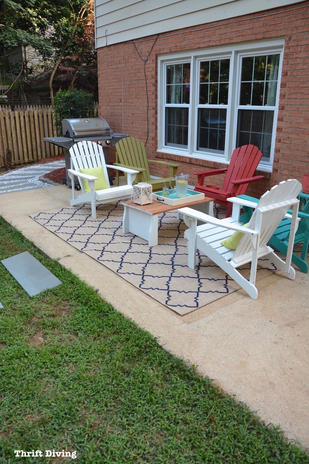 Patio Makeover Idea - Create walkway and painted Adirondack chairs - Thrift Diving72