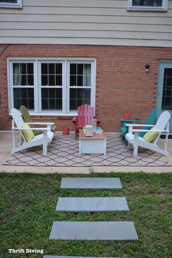 Patio Makeover Idea - Create walkway and painted Adirondack chairs - Thrift Diving80