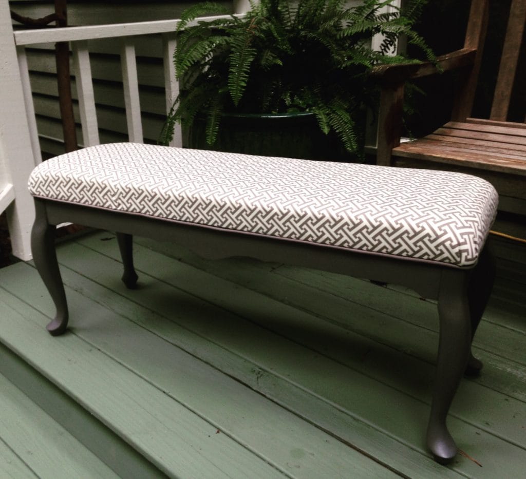 Thrifted bench makeover with new fabric and paint - Thrift Diving