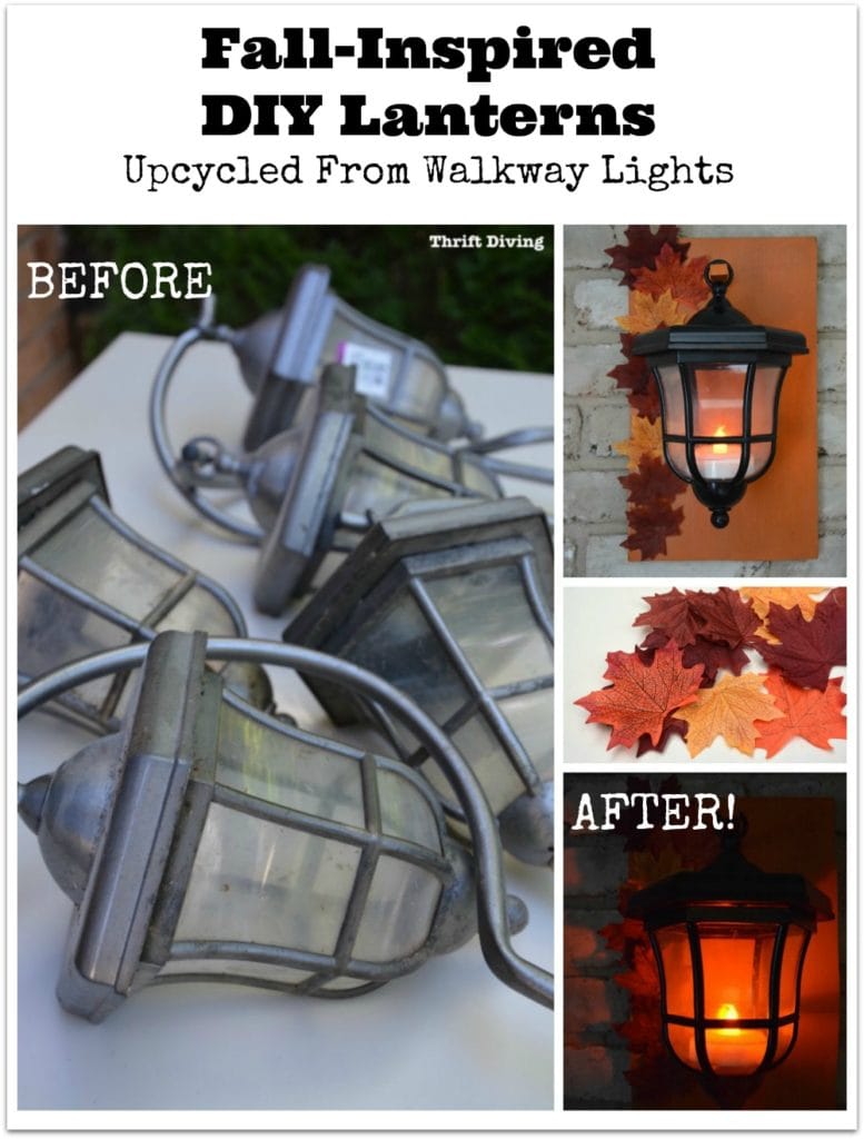 Fall-inspired DIY lanterns upcycled from walkway path lights from the thrift store - Thrift Diving Blog