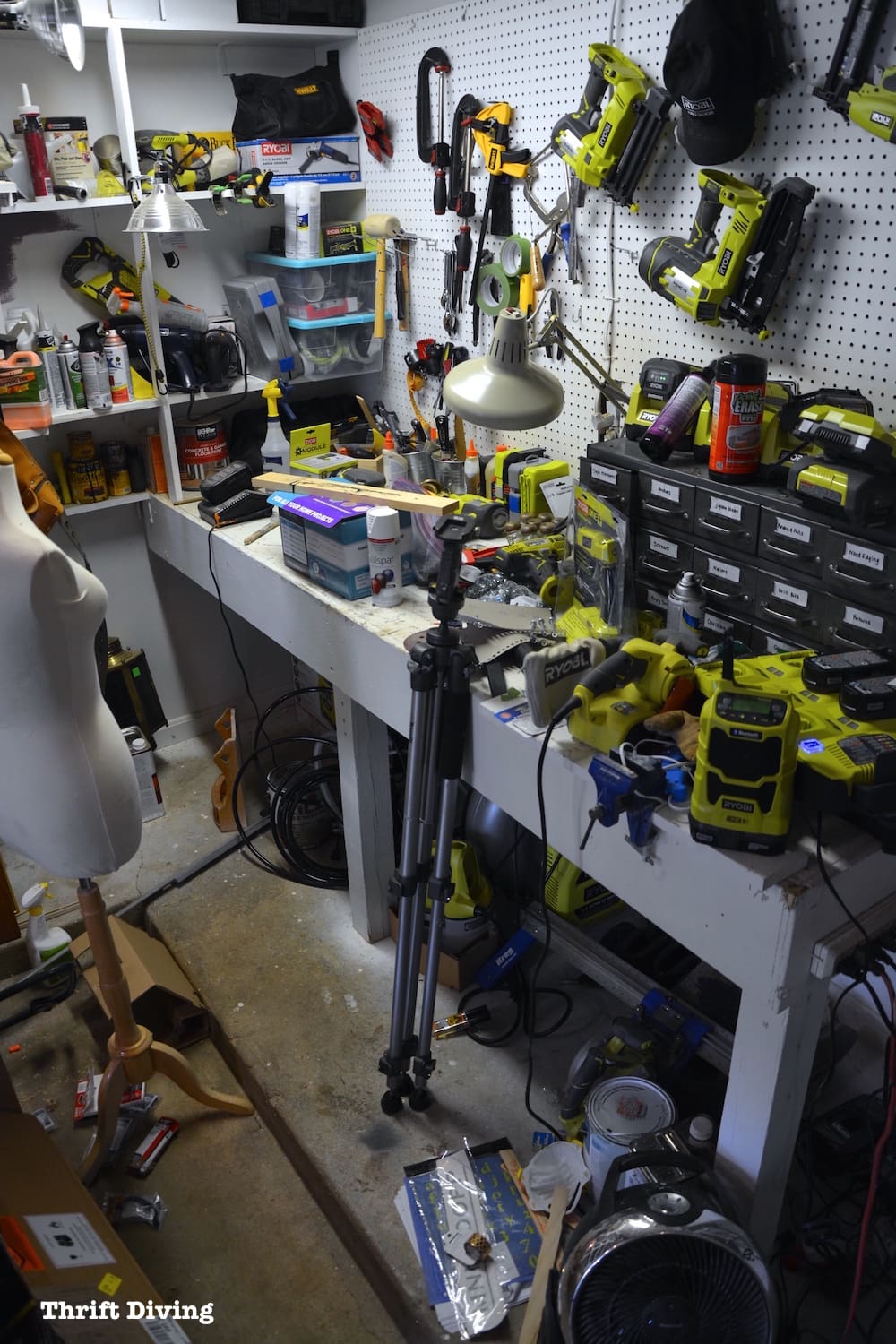 Workbench paint makeover - How to Paint a Workbench Using Beyond Paint - Cluttered workbench. - Thrift Diving