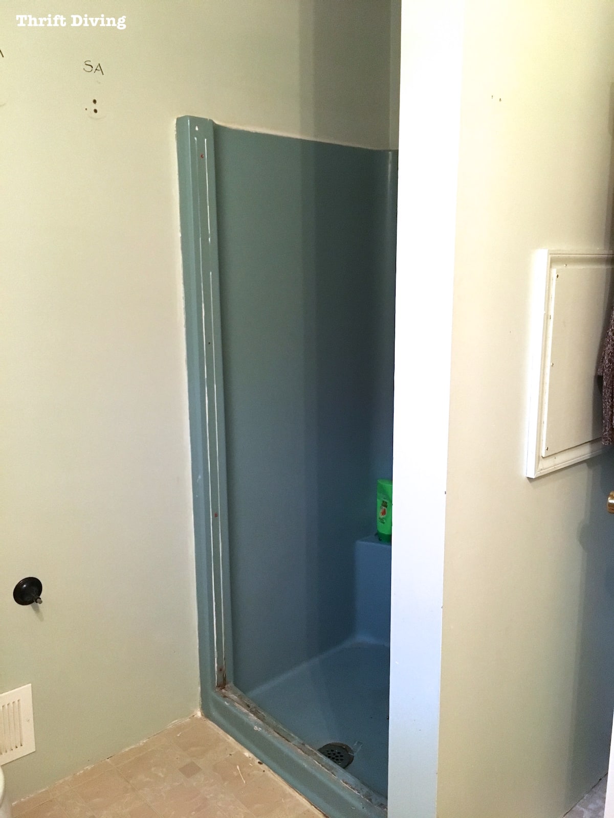 Pretty Lavender Bathroom Makeovers - Shower and tub refinishing with a 1970's turquoise shower stall. - Thrift Diving