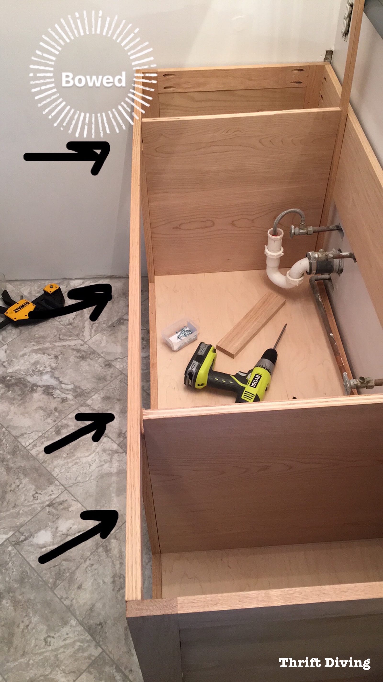 Build-a-DIY-bathroom-vanity-adding-partitions-Thrift-Diving 6
