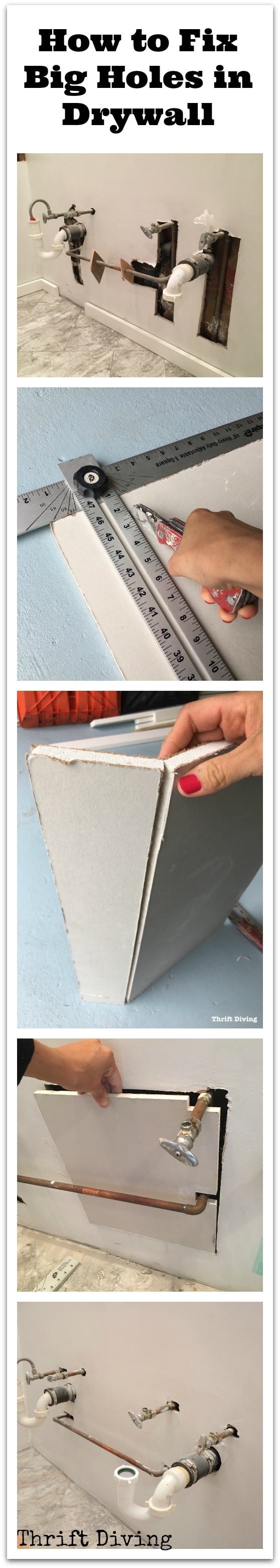How to Fix Big Holes in Drywall - Drywall repair that will allow you to skip hiring a handyman or handywoman! - Thrift Diving