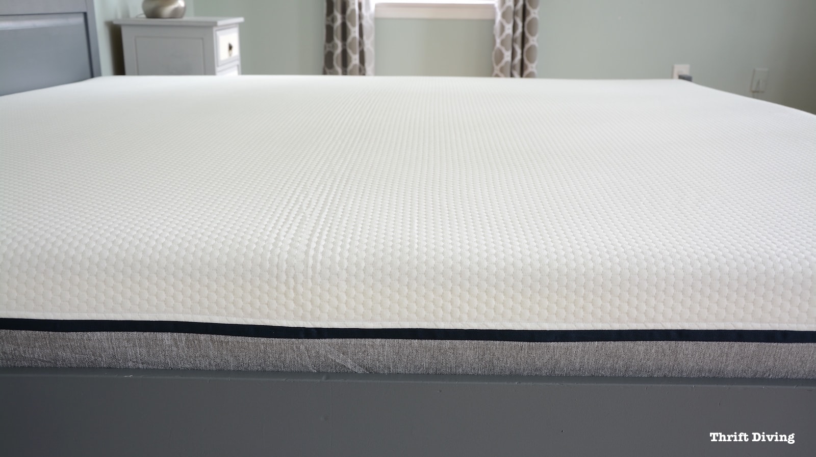 Lull Mattress Review and painted IKEA bed frame - AFTER - Quilted cover of the Lull mattress. - Thrift Diving