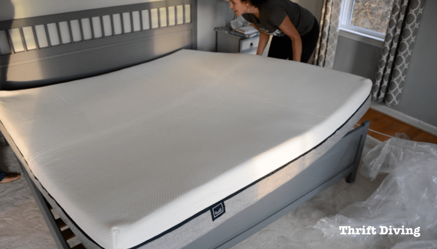 Bed makeover with Lull Mattress - Lull mattress will expand to about 10 inches after unwrapped. - Thrift Diving