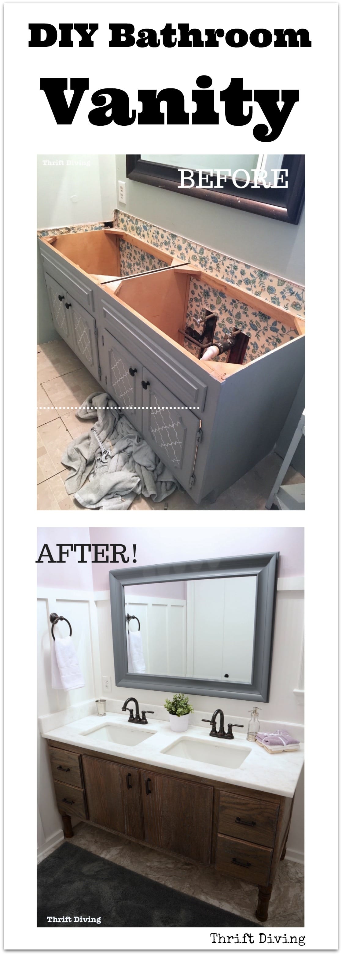 DIY 60%22 bathroom vanity make from scratch - Thrift Diving