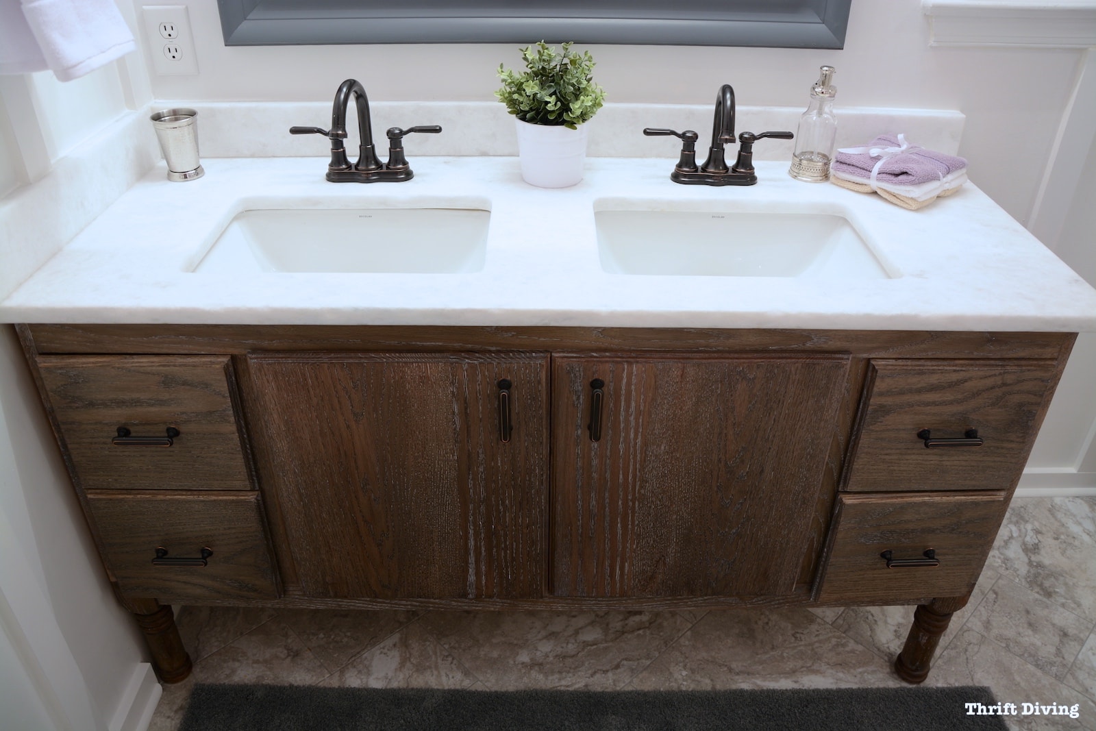 Lavender bathroom makeover - I built this vanity from scratch. - Thrift Diving