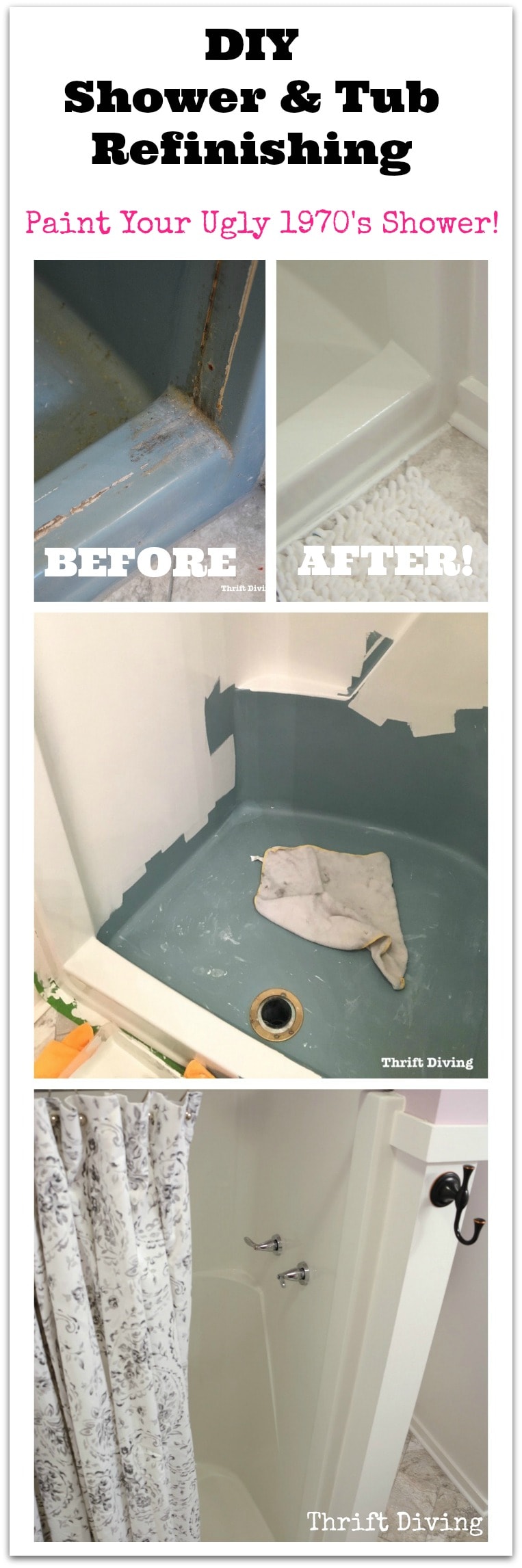 Shower and tub refinishing - Paint Your Old 1970's Shower White - Thrift Diving Blog