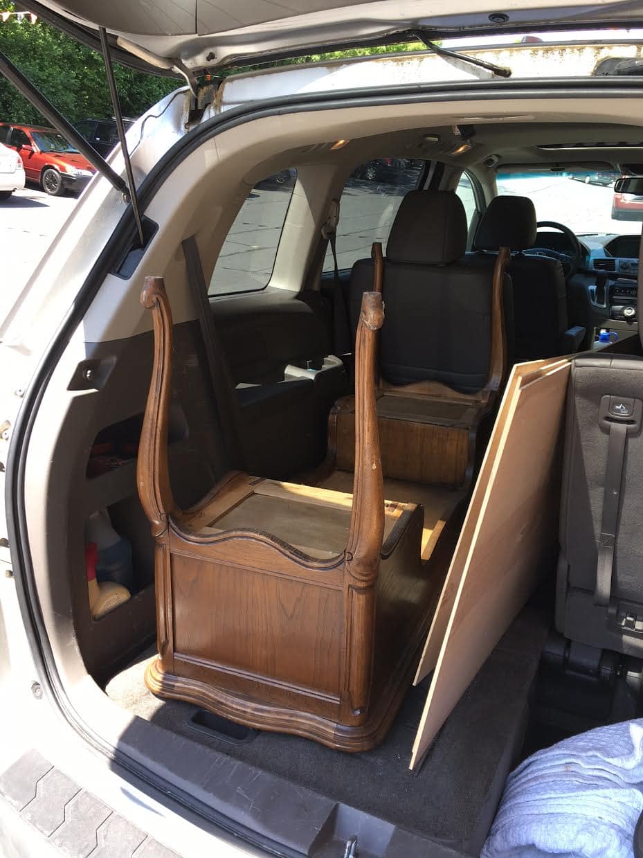 French Provincial vintage vanity loaded up in the van. - Thrift Diving