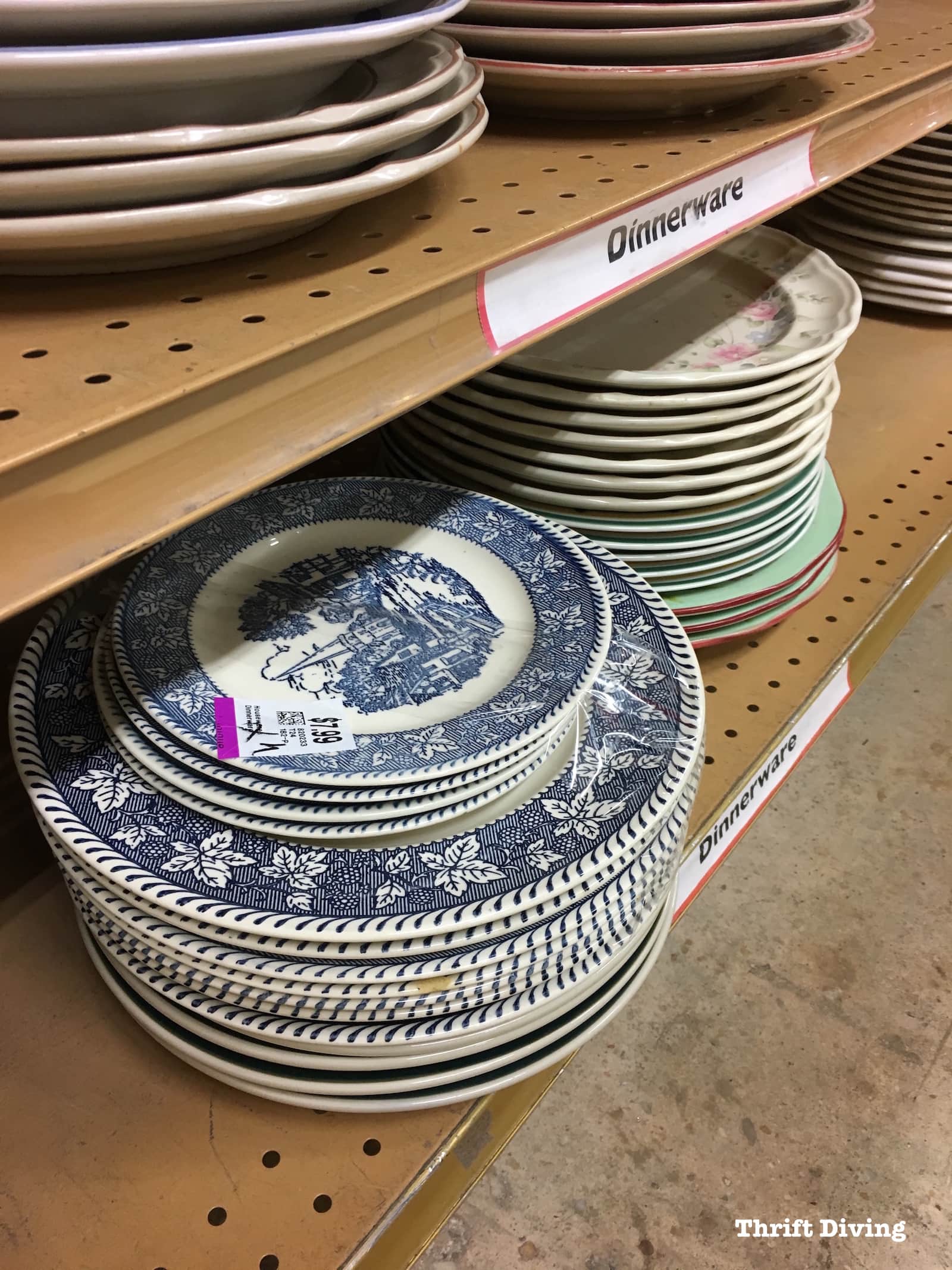 How to Shop Thrift Stores - Blue and white vintage plates. - Thrift Diving