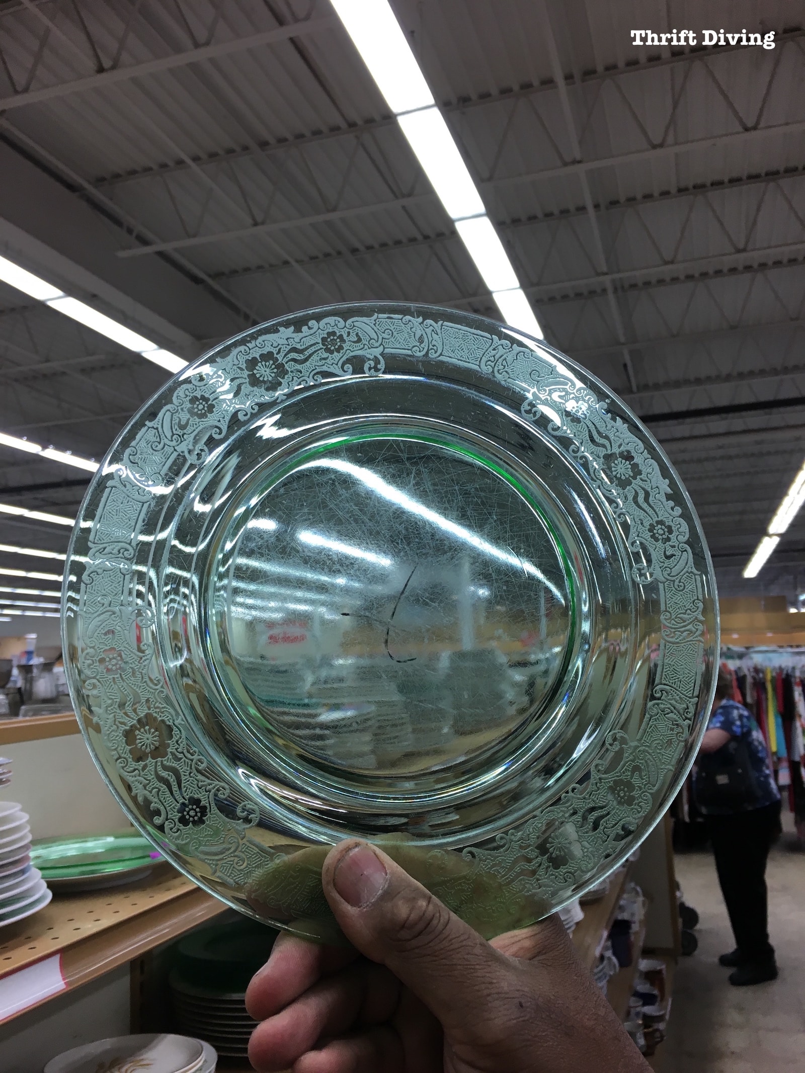 How to Shop Thrift Stores - Etched glass plates. - Thrift Diving