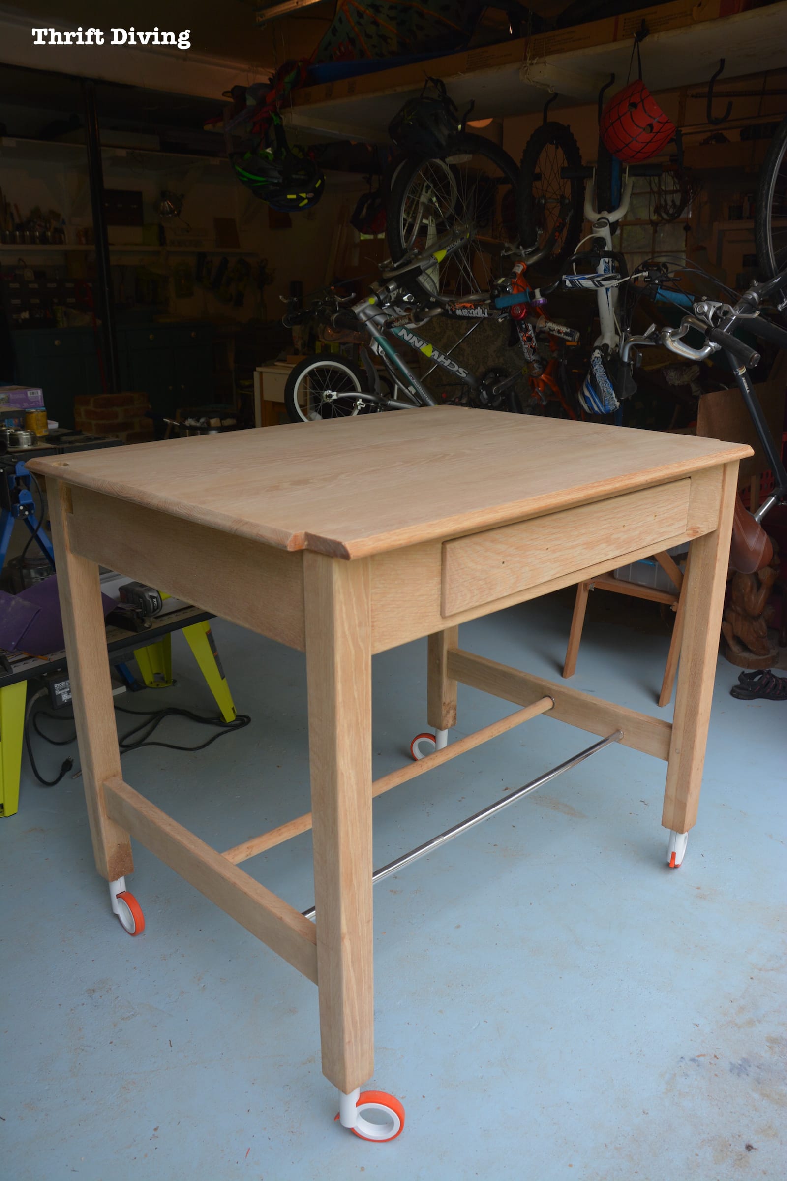 Strip furniture: Turn an old drafting table into natural wood furniture - DIY garage workstation | Thrift Diving