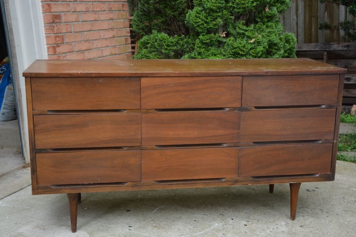 Mid-Century Modern Dresser Makeover Stripped and Refinished - The dresser was in good condition but needed refinished. - Thrift Diving