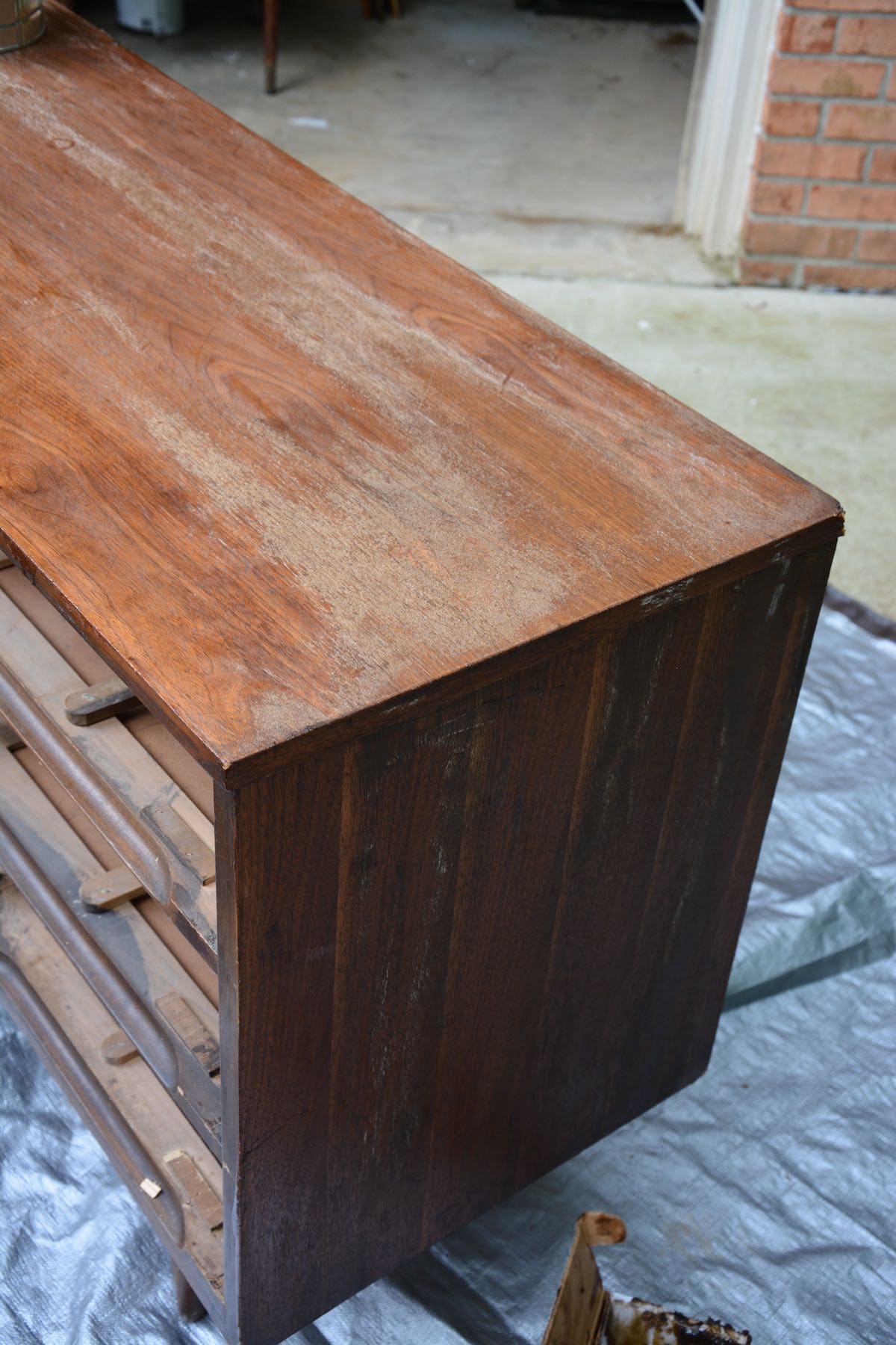 Mid-Century Modern Dresser Makeover Stripped and Refinished - Strip off the chemical stripper- Thrift Diving