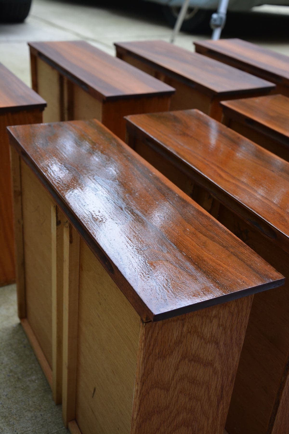 Mid-Century Modern Dresser Makeover Stripped and Refinished - Adding coats of topcoat. - Thrift Diving