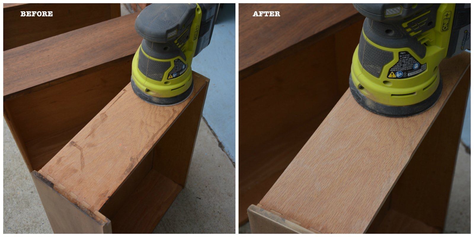 Mid-Century Modern Dresser Makeover Stripped and Refinished - Sand the sides of the drawers to refresh the wood. - Thrift Diving