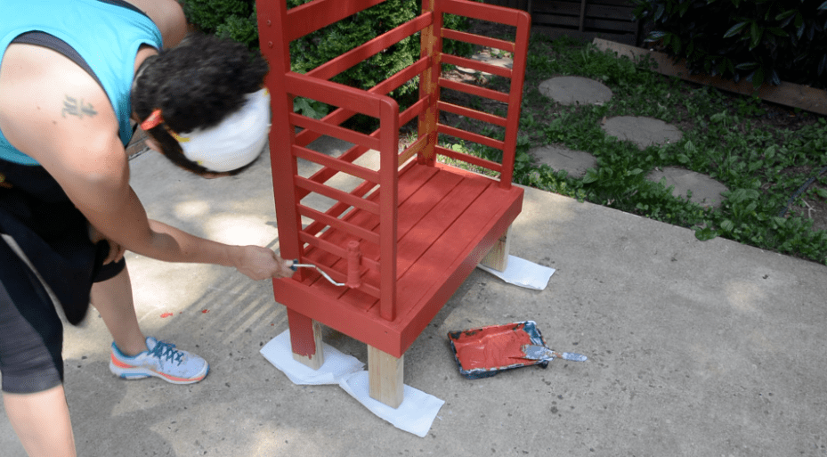 Repurposed toddler bed: What to do with an old toddler bed - A toddler bed can be repurposed into a potting bench - Use a paint brush in small cracks and crevices and a roller for quick coverage. - Thrift Diving