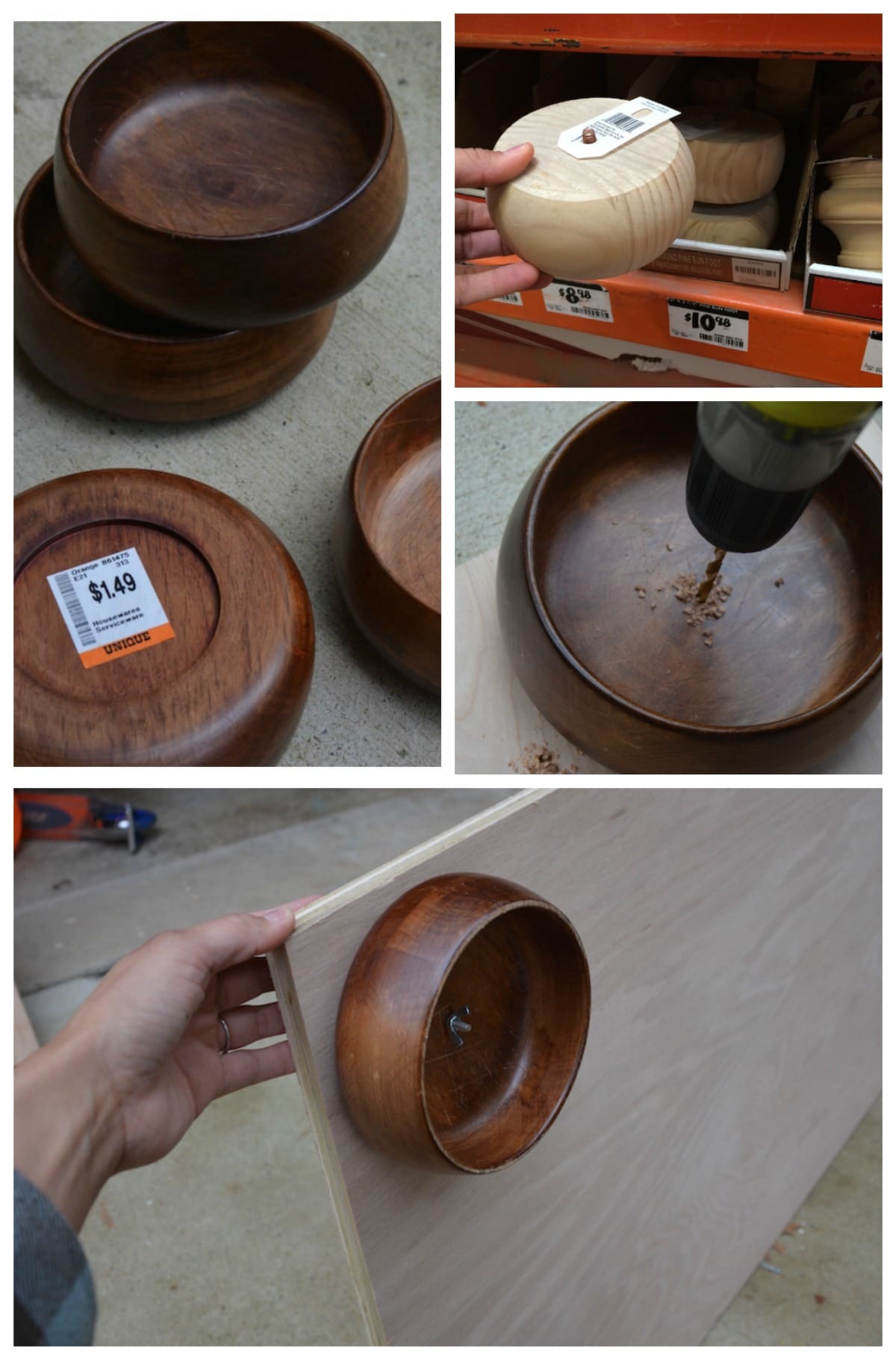 How to Repurpose Furniture - How to come up with creative Ideas, for example, repurpose wood bowls into bun feet. - Thrift Diving