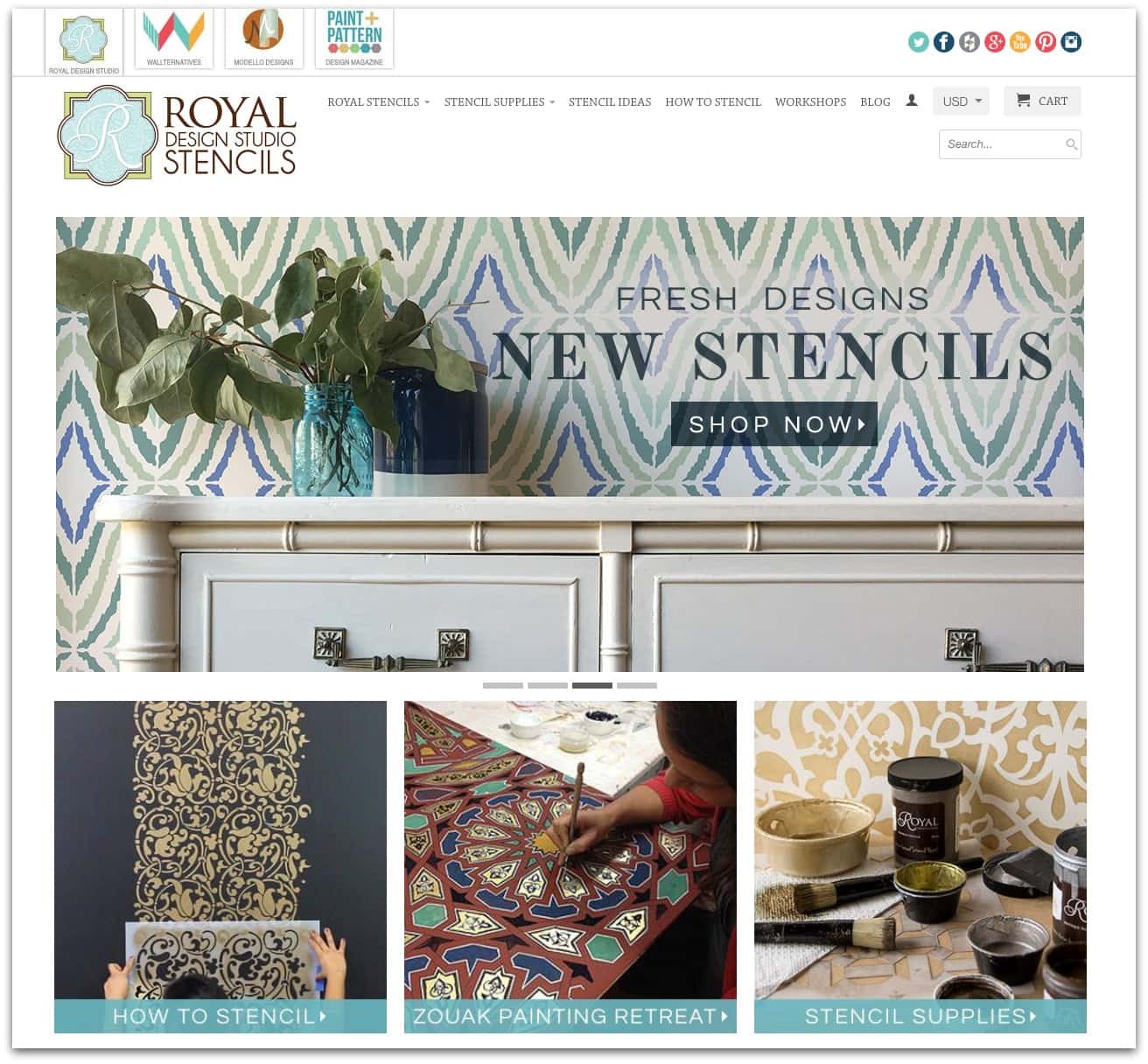 Where do you buy stencils for furniture and walls? Royal Design Studio makes pretty, trendy stencils and can be reused over and over again. |Thrift Diving