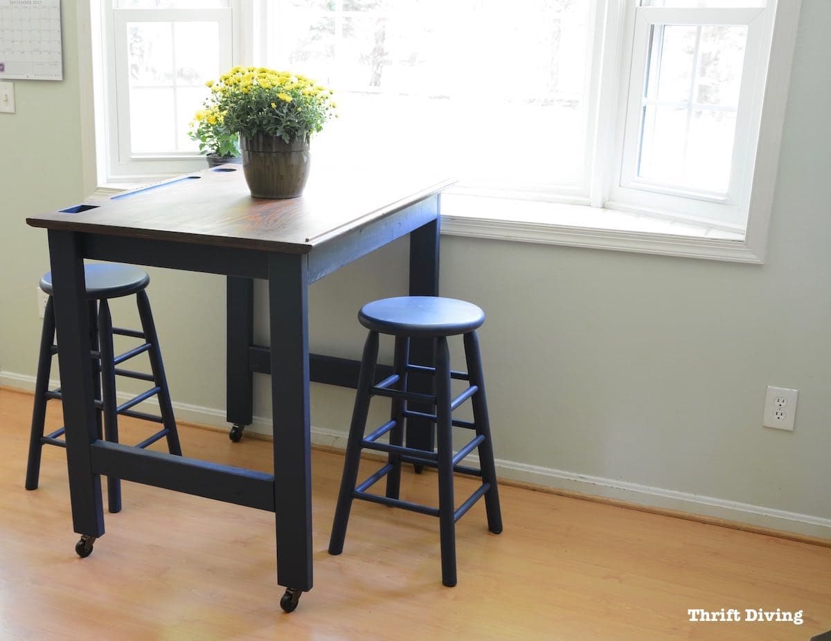 Eat-in kitchen table makeover using a drafting table top. - AFTER - Thrift Diving