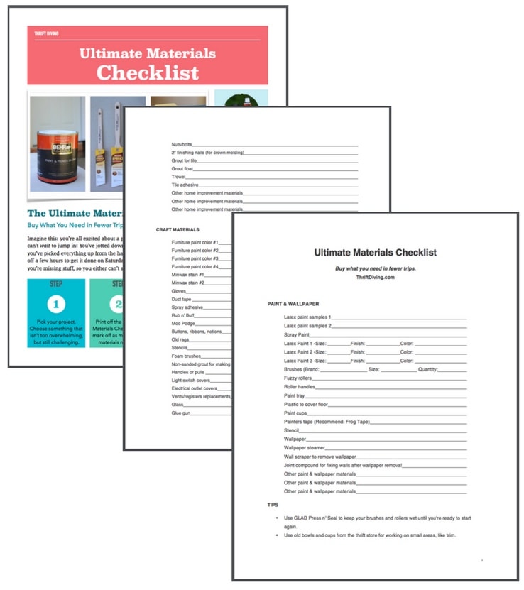 Download this free materials checklist for your next DIY project. - Thrift Diving