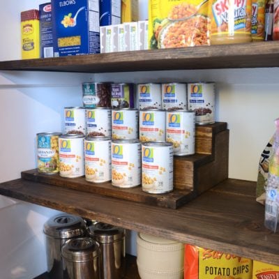Pantry Shelves and DIY Can Food Organizer With Hidden Storage Underneath