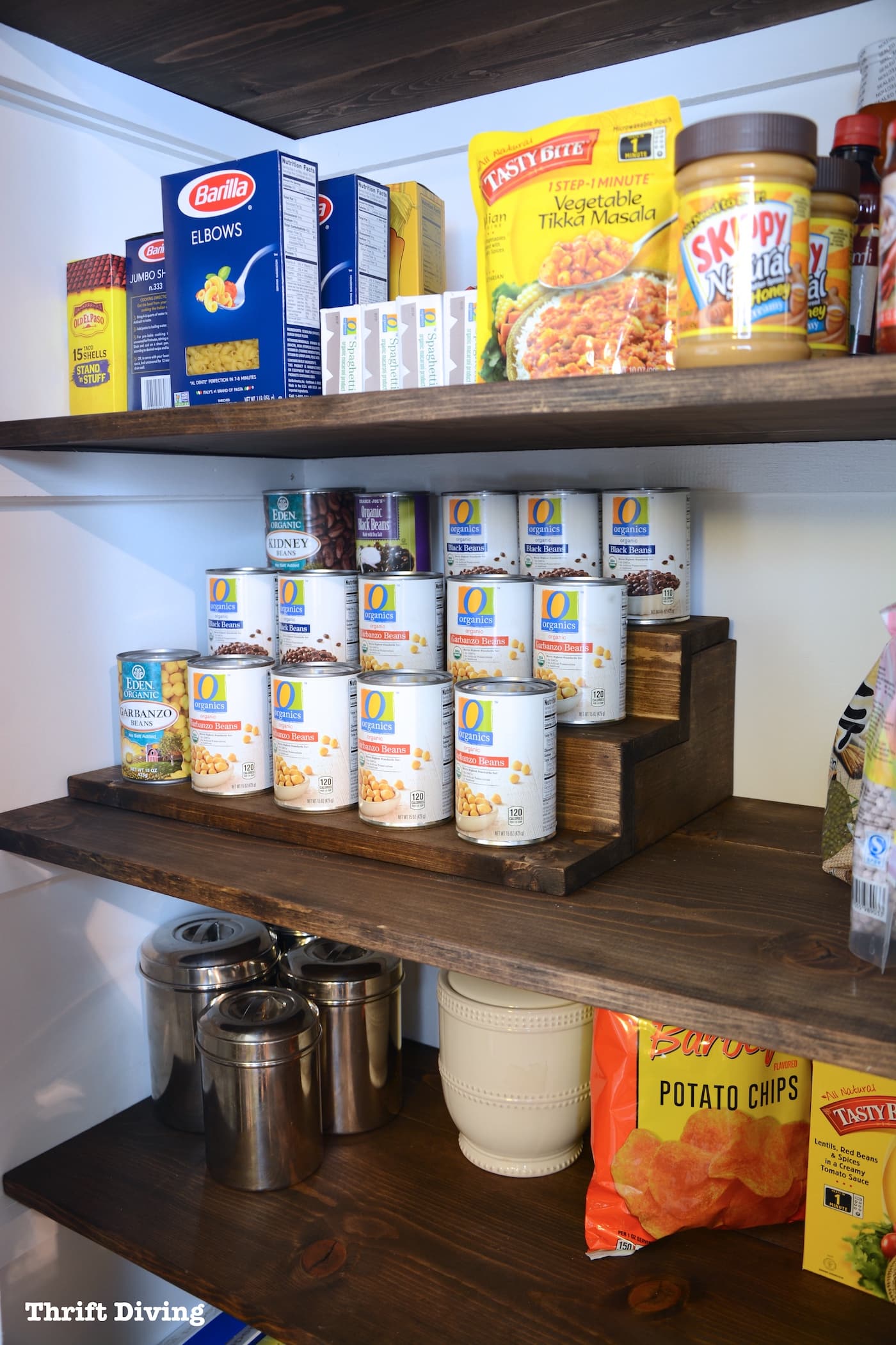 Can Food Organizer with Hidden Storage Underneath - Easily organize your pantry and can foods - Thrift Diving Blog