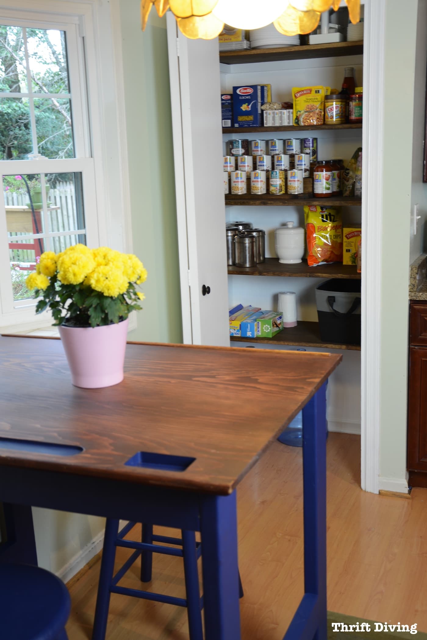Can Food Organizer with Hidden Storage Underneath - This pantry makeover was simple with pine boards and Espresso stain! - Thrift Diving Blog