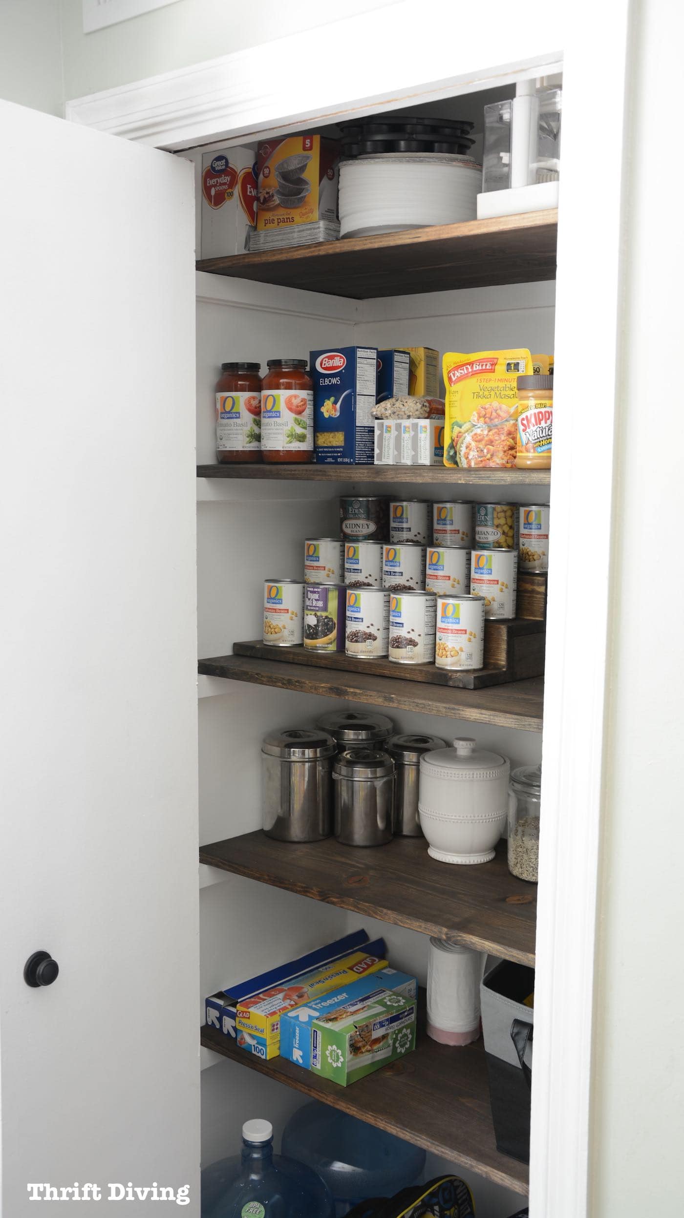 Pantry Makeover and Can Food Organizer with Hidden Storage Underneath - Hide treats and snacks from your kids! - Thrift Diving Blog