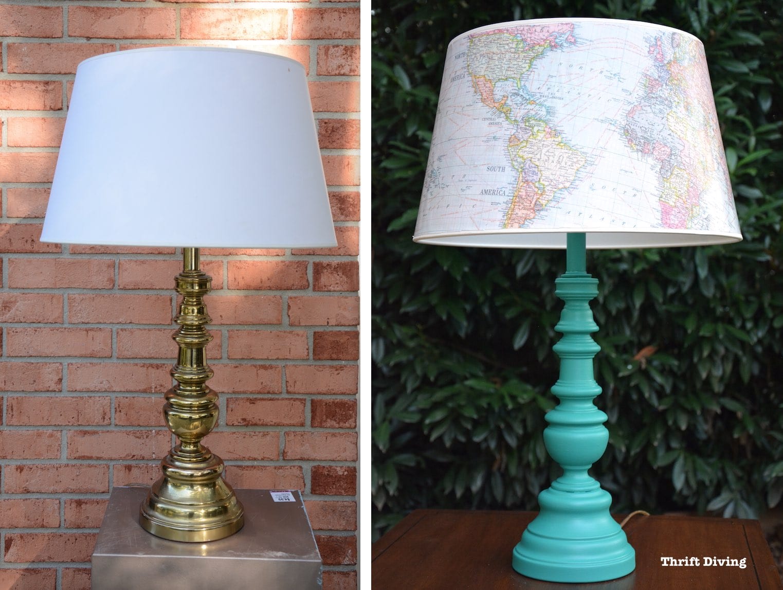 Thrifted End Table and Lamp Makeover - Pretty turquoise lamp makeover - Thrift Diving