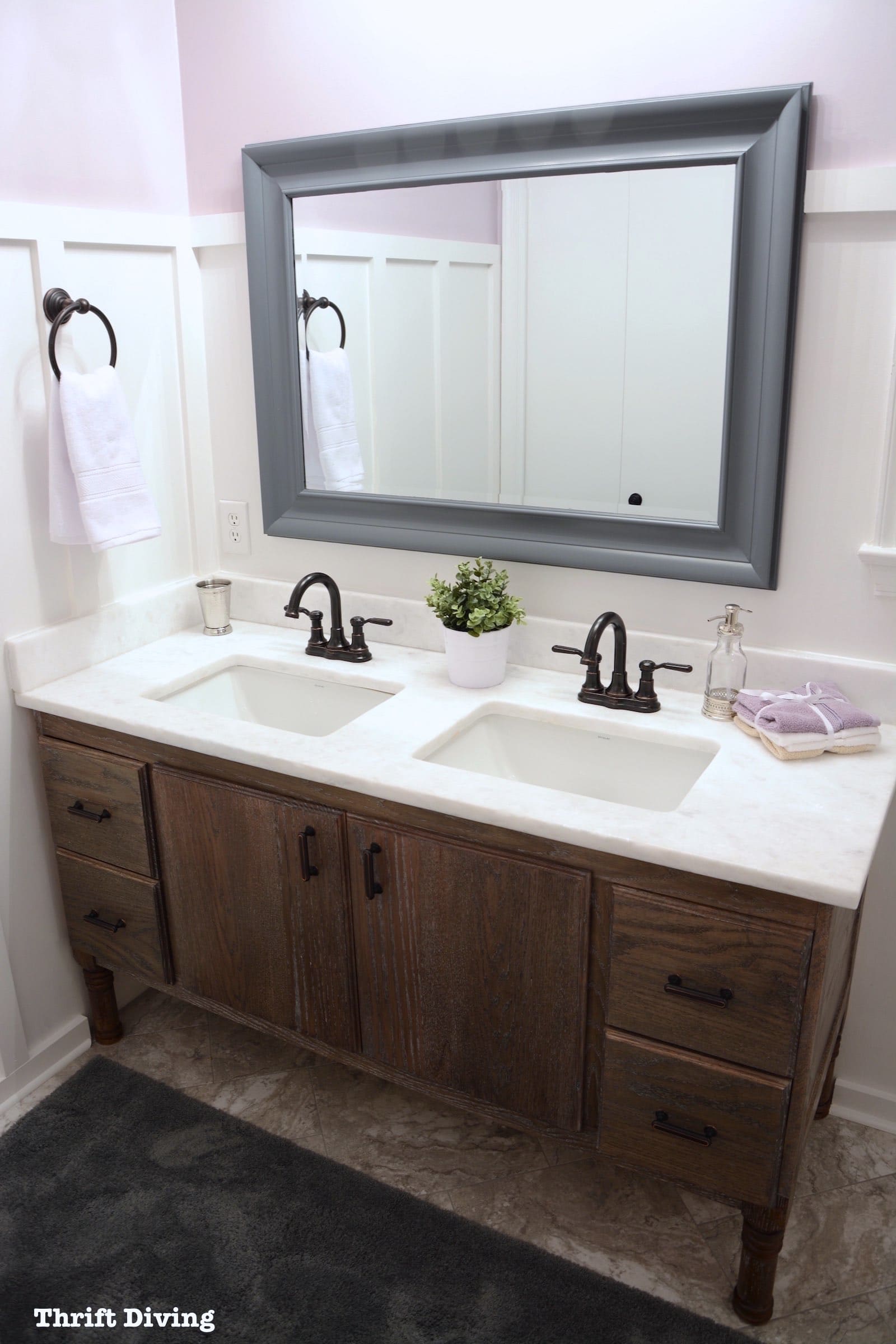 Learn how to create a custom DIY bathroom vanity from scratch - including complete step-by-step details! - Thrift Diving