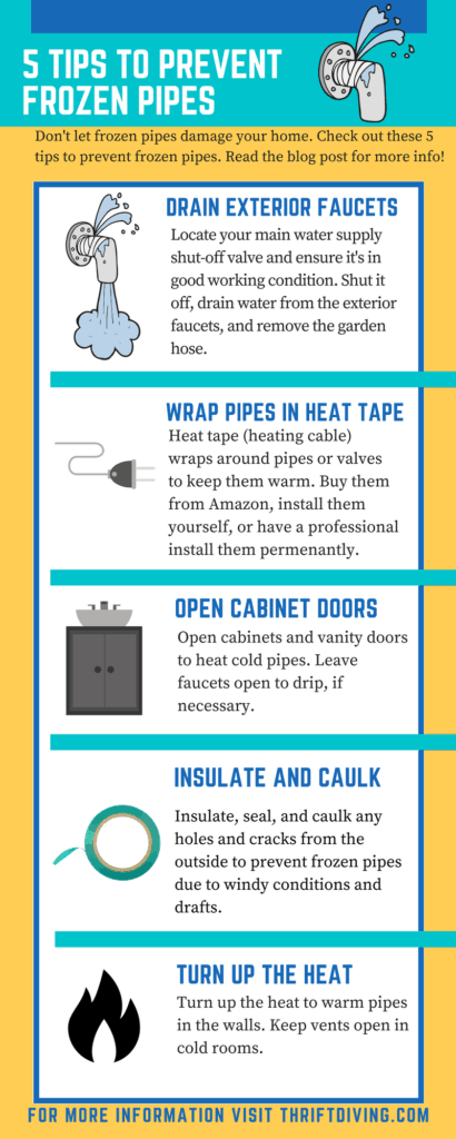 How to Prevent Frozen Pipes - These 5 tips will help to prevent frozen pipes when temperatures drop. - Thrift Diving