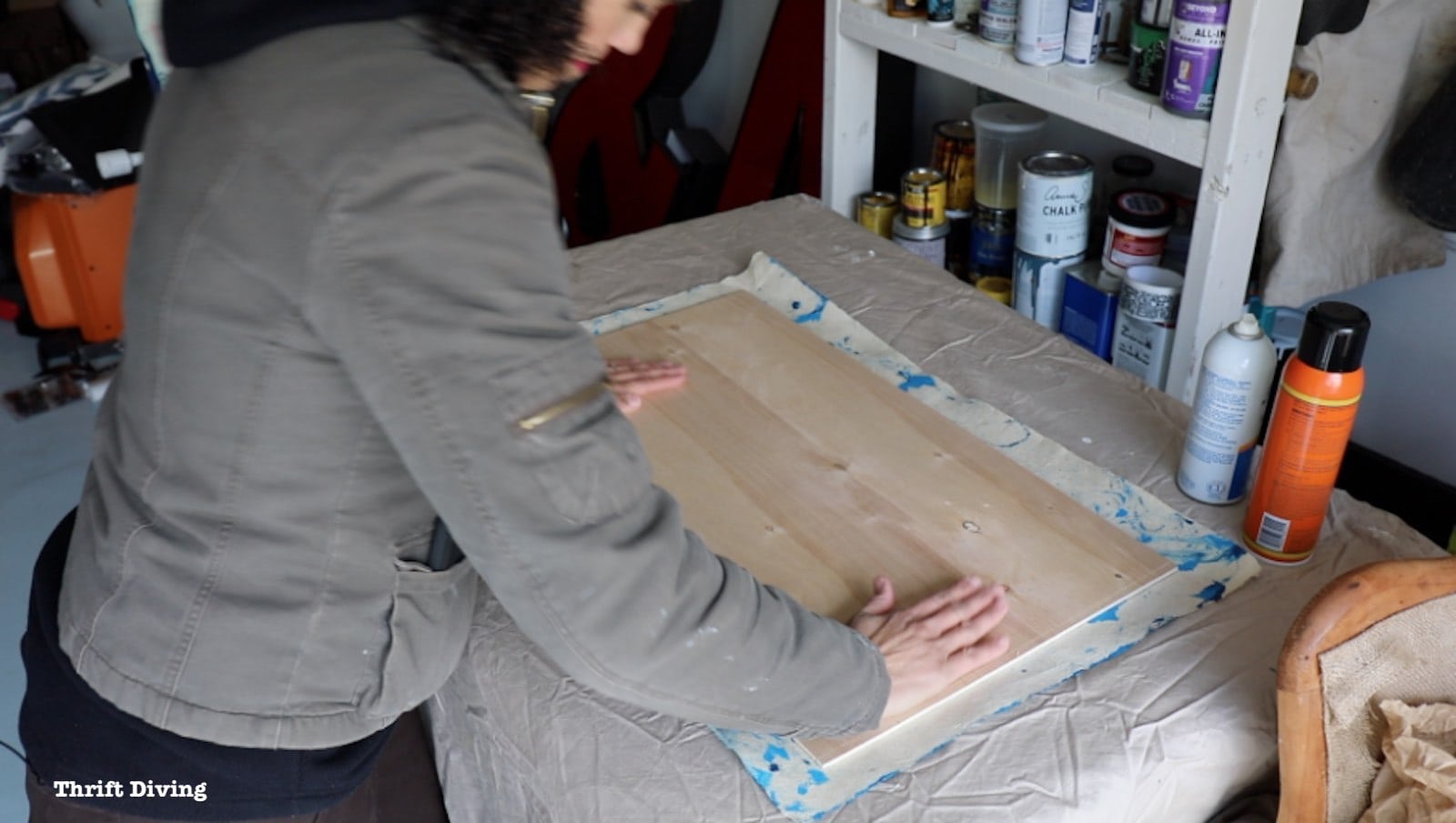 How to - Bar Cart Makeover - Use spray adhesive to secure the paper to the wood. - Thrift Diving