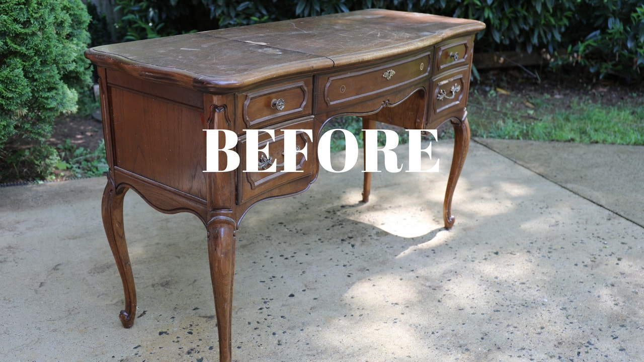 French Provincial Vanity Makeover: BEFORE and AFTER With Paint and Scrapbook Paper!