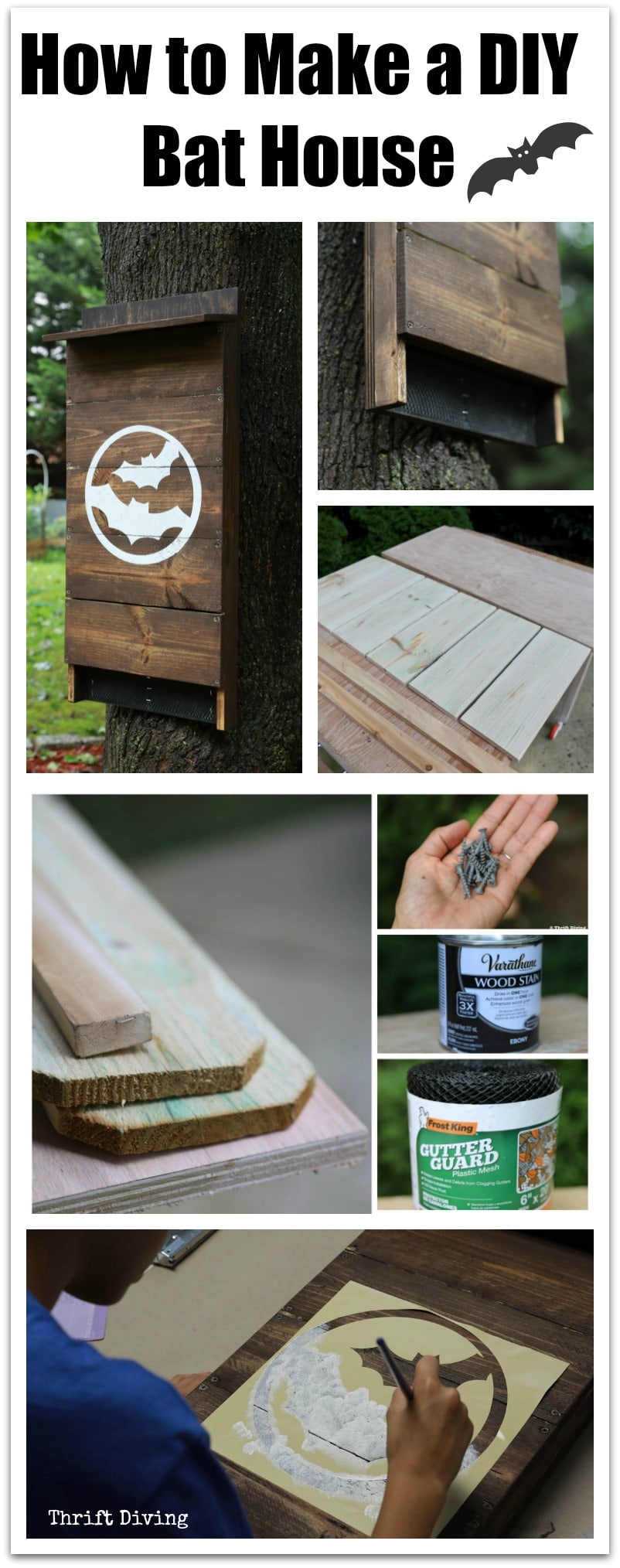 How to Build a Bat House - A single bat can eat 6000 to 8000 mosquitoes per night! Attract bats to your yard by installing a bat house on the side of your house or on a pole. - Thrift Diving
