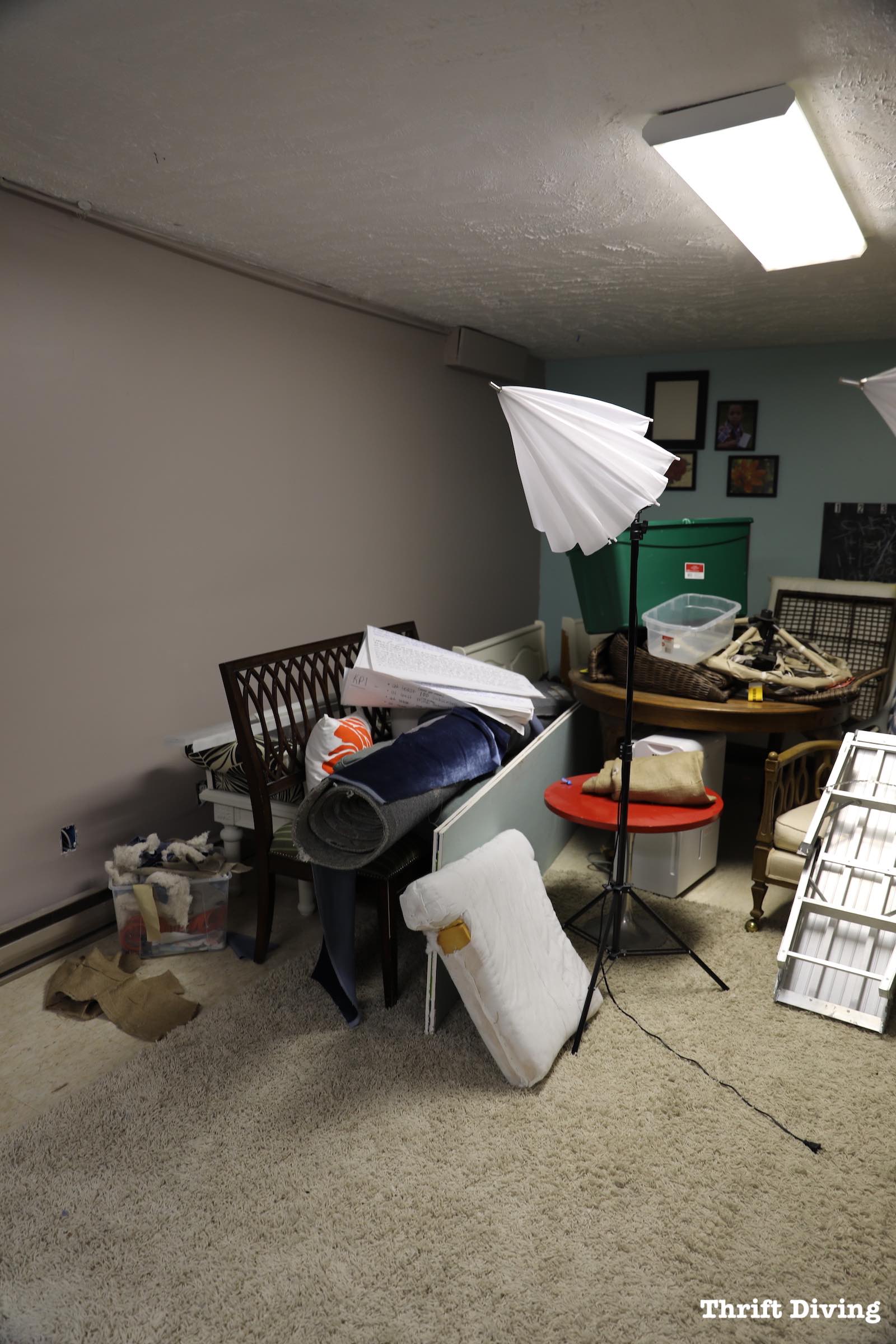 Basement office with tons of furniture needs a makeover - Thrift Diving