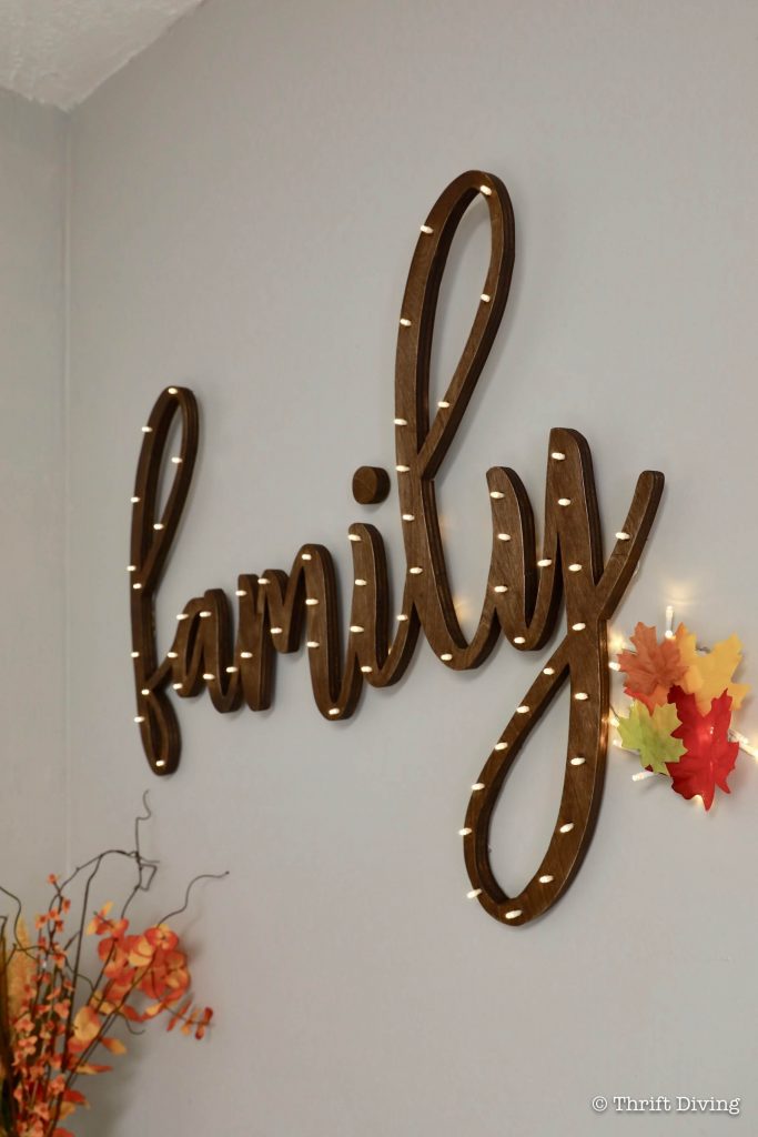 How to Make a Wood Wall Sign with Lights: Learn how to cut out plywood and insert lights for pretty wall decor! - Thrift Diving