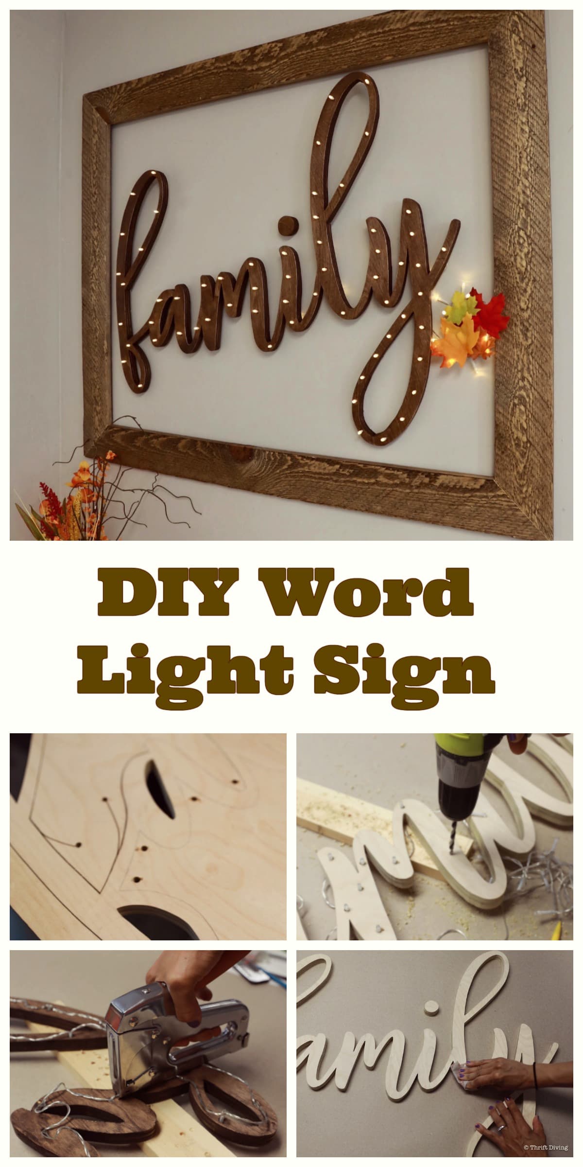 How to Make a DIY Word Light Sign From Wood - Thrift Diving
