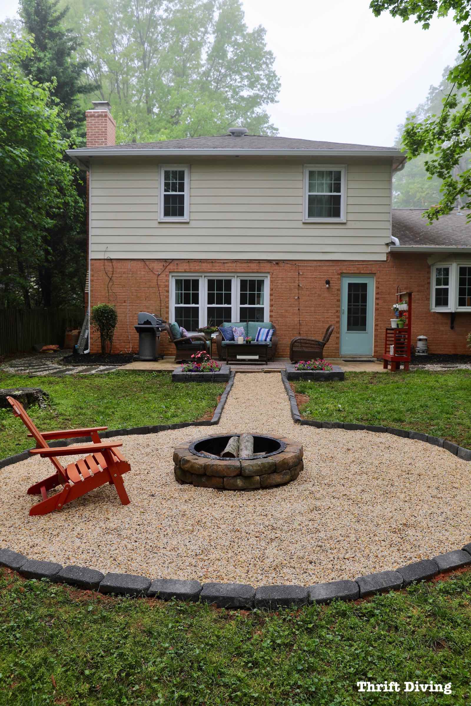 Outdoor Makeover - Creating a DIY Outdoor Makeover - DIY fire pit seating area in the backyard. - Thrift Diving
