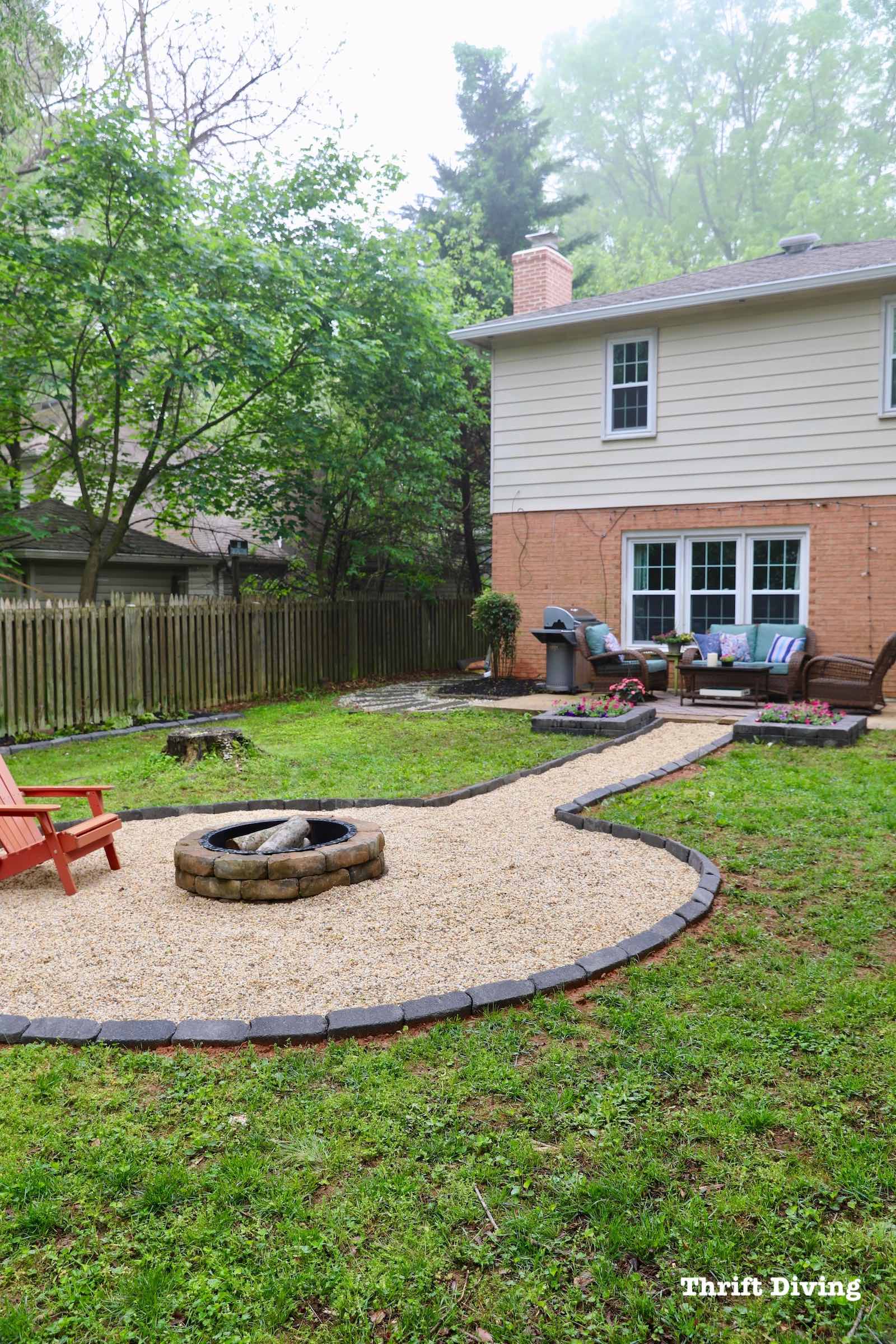 Outdoor Makeover - Creating a DIY Outdoor Makeover - DIY fire pit seating area in the backyard with Pavestone. - Thrift Diving