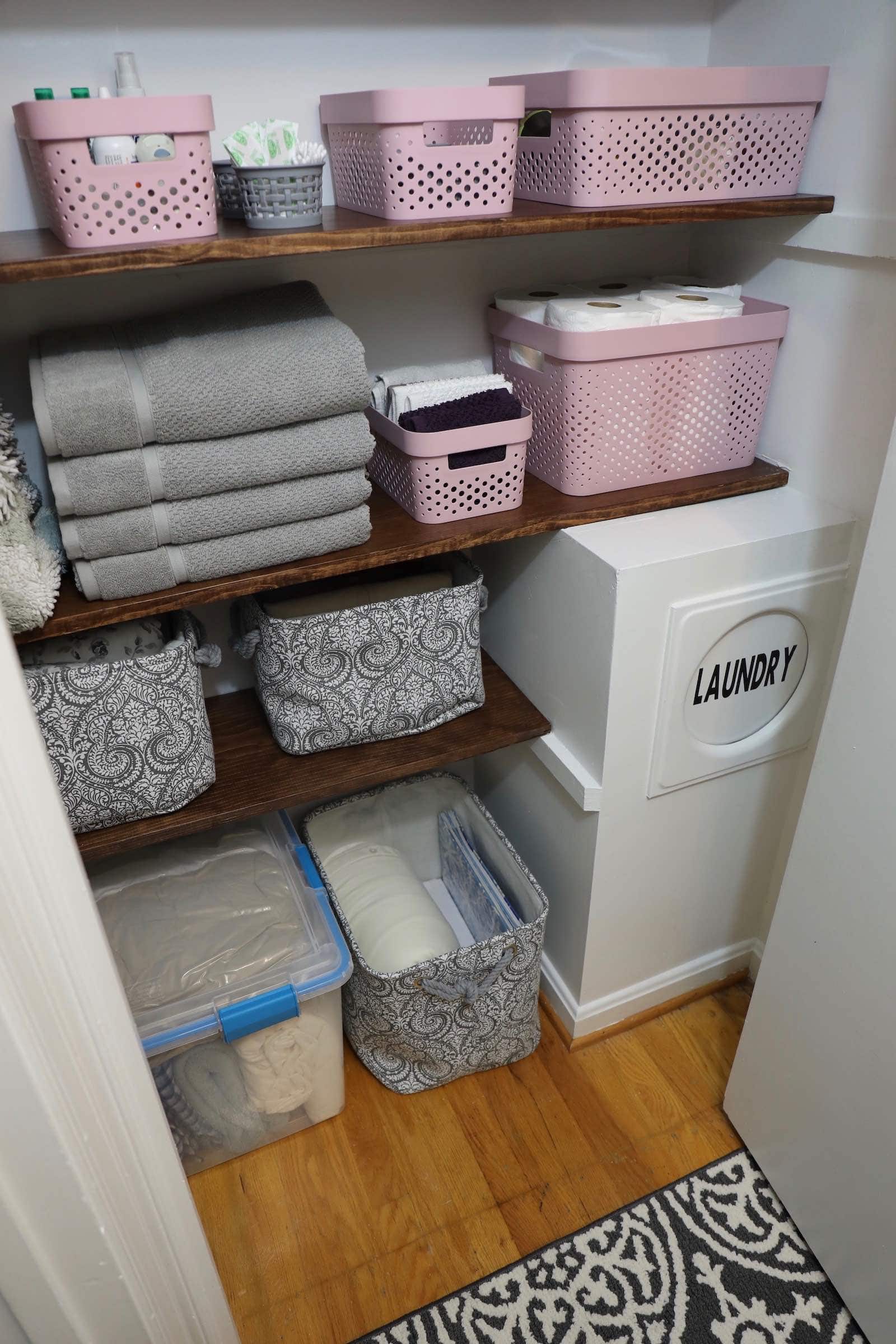 How to Build DIY Closet Shelves - Create a pretty linen closet or hallway closet by building DIY closet shelves with pine.