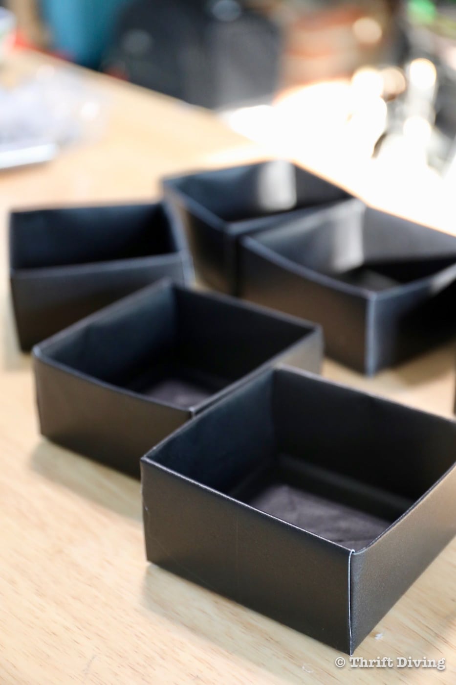 DIY Tool Drawer Organizers - DIY Faux Leather Box - Boxes measure about 4" x 4" - Thrift Diving