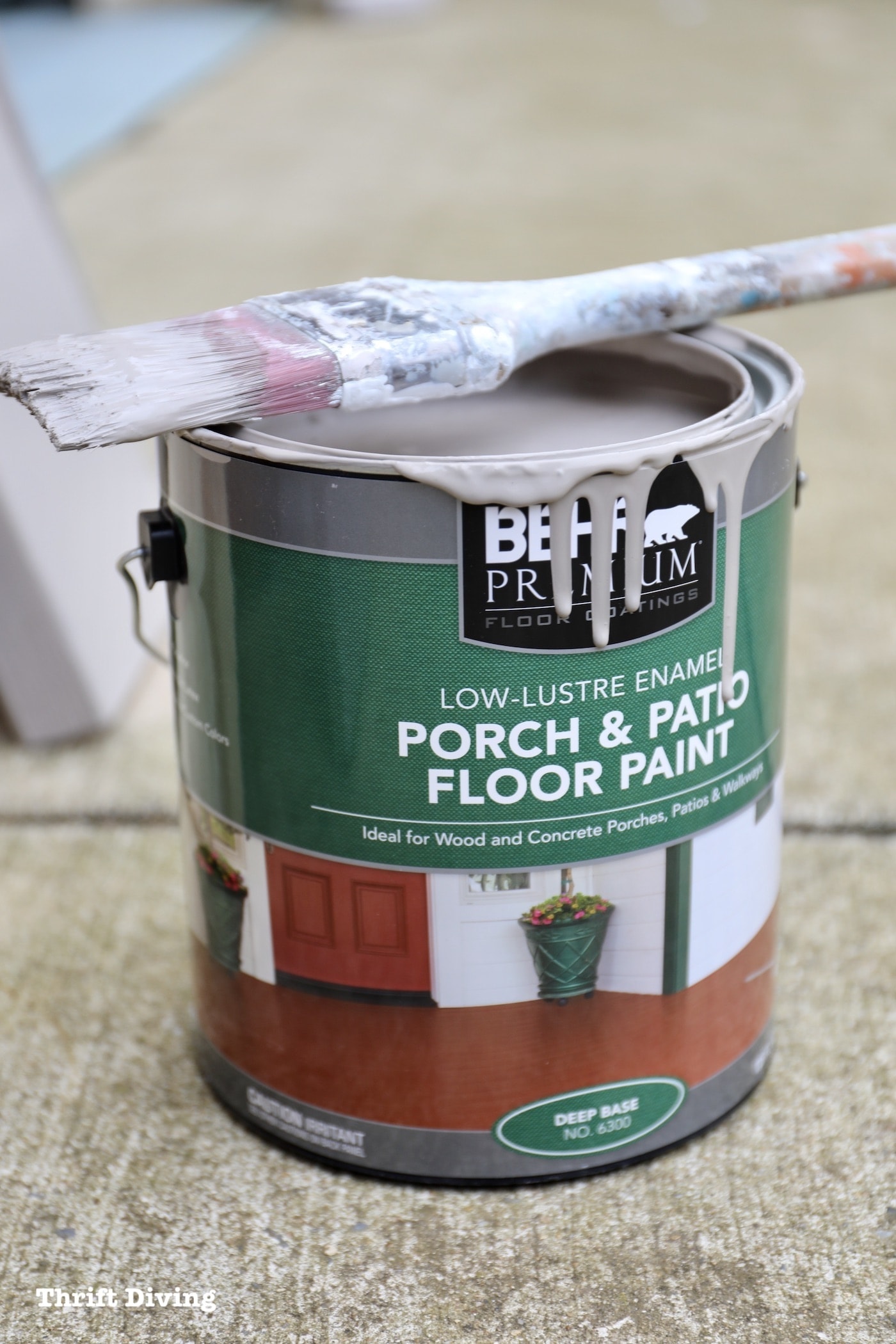 Use Behr Porch and Patio Floor Paint to paint areas like wood, concrete, porches, patios, and more. - Thrift Diving