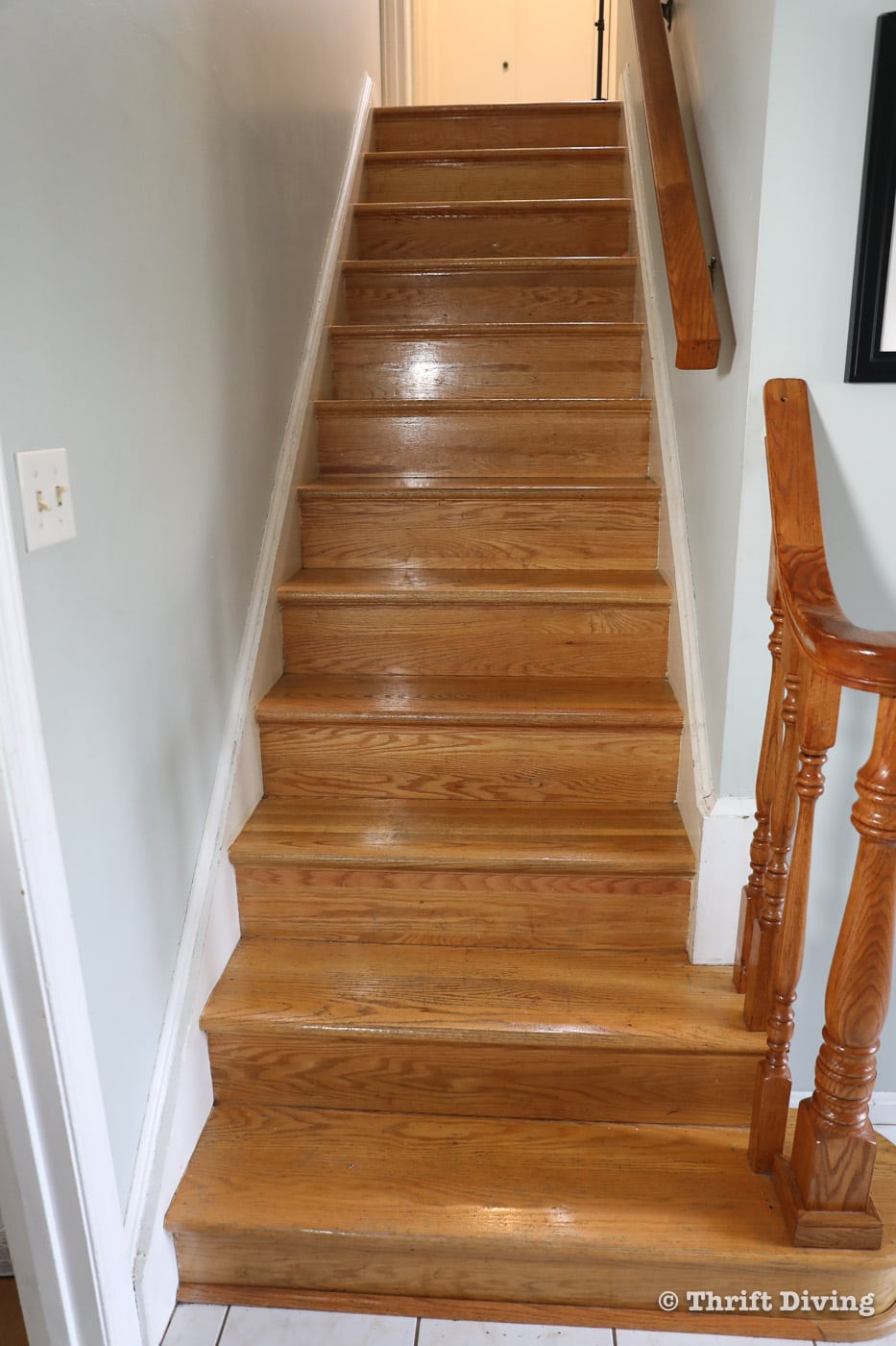 How to Install a Stair Runner - Should you paint wooden stairs? If you'd like to paint your stairs, here's how to do it, along with install a stair runner. - Thrift Diving