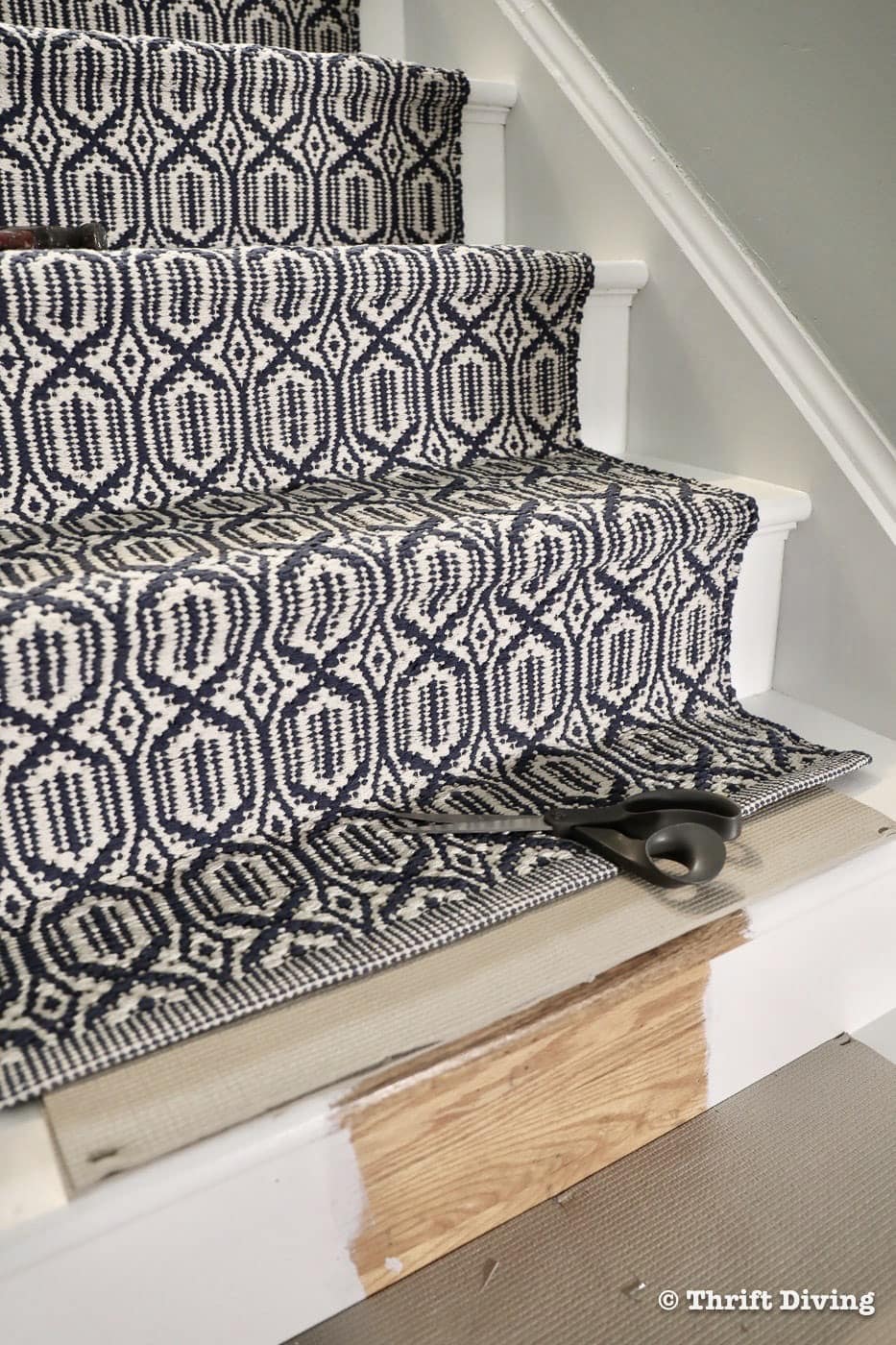 How to Install a Stair Runner - Stair runners are usually not long enough to cover an entire set of stairs. After calculating stairs length, determine how many stair runners you will need. Here's how to join stair runners for a seamless run. - Thrift Diving