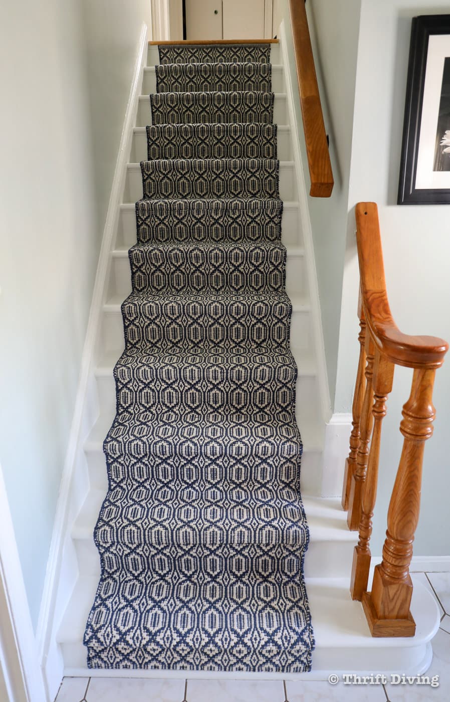 How to paint your wooden stairs and install a stair runner. - Includes a VIDEO tutorial - Thrift Diving